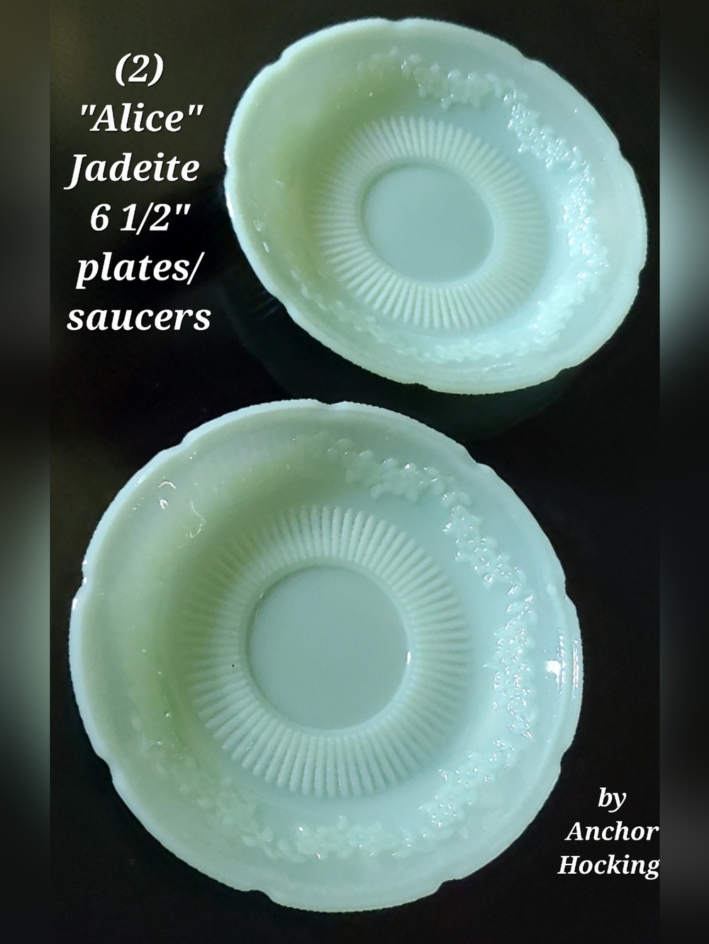 (2)1940s "Alice Jade Ite" Jade Green Glass 6 1/8" Plate/Saucer by Anchor Hocking